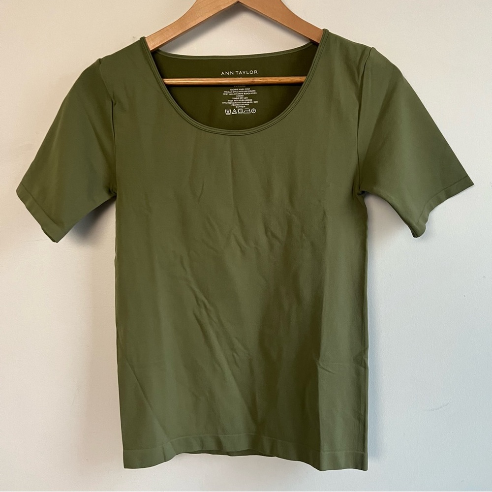 Ann Taylor Short Sleeve Olive Top